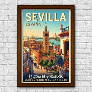 Póster Cartel de viaje de Sevilla, España de la década de