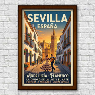 Póster Cartel de viaje de Sevilla, España de la década de