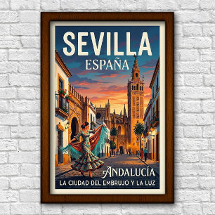 Póster Cartel de viaje de Sevilla, España de la década de