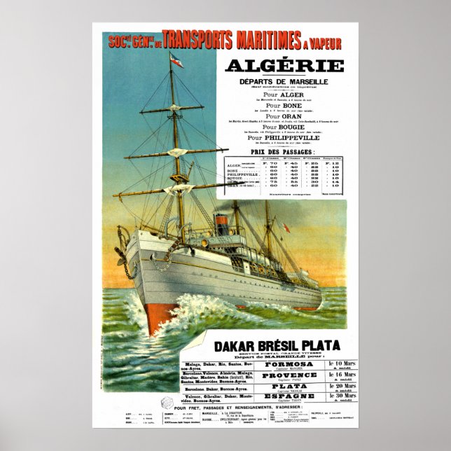 PÓSTER CARTEL DE VIAJE DE TRANSPORTE DEL OCÉANO FRANCÉS V (Frente)