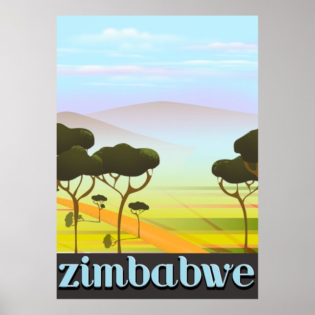 Póster cartel de viaje de vacaciones a Zimbabue (Frente)