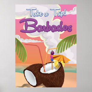 Póster Cartel de viaje de vacaciones de Barbados de dibuj