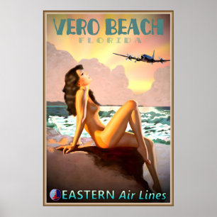 Póster Cartel de viaje de Vero Beach Florida Eastern Air 