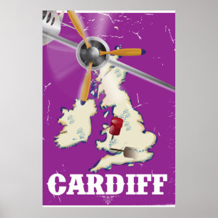 Póster Cartel de Viaje de Vieja Cardiff Gales