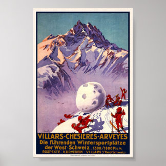 Póster Cartel de Viaje de Vintage Villars Chesieres Arvey