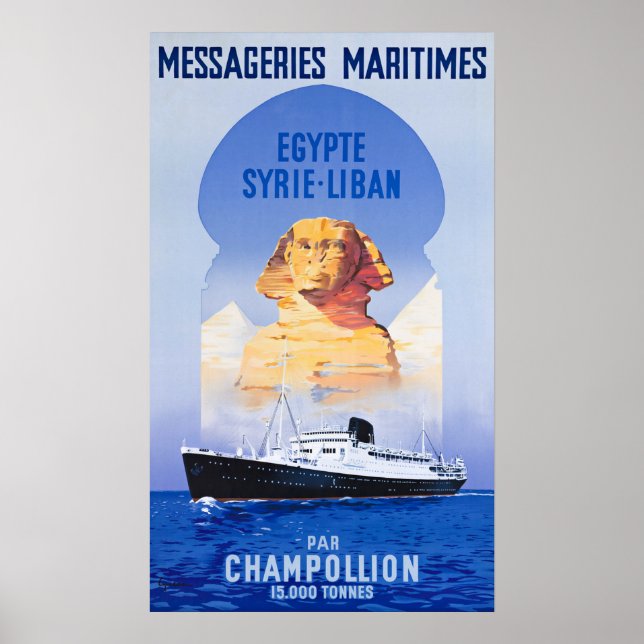 PÓSTER CARTEL DE VIAJE DE VINTAJE DE LÍNEA DE OCÉANO (Frente)