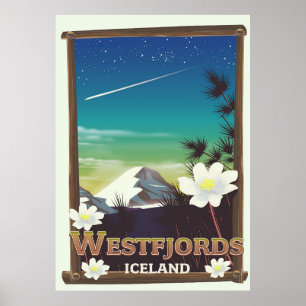 Póster Cartel de viaje de Westfjords Islandia