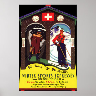 Póster Cartel de viaje de Winter Sports Express de Londre
