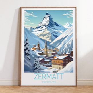 Póster Cartel de viaje de Zermatt Suiza, Zermatt Switzer