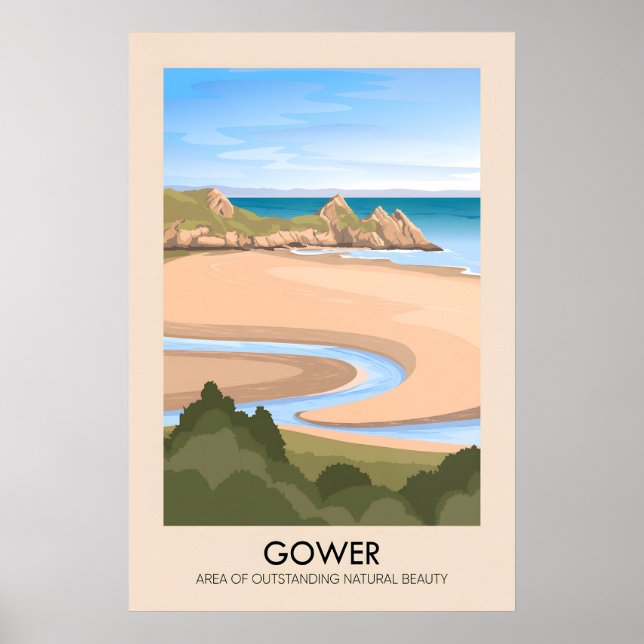 Póster Cartel de viaje del AONB de Gower (Frente)