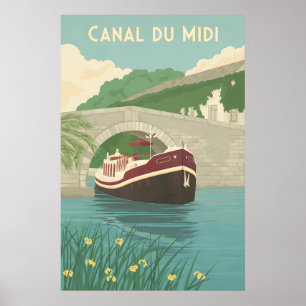 Póster Cartel de viaje del Canal del Mediodía Francia