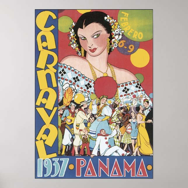 Póster Cartel de Viaje del Carnaval de Panamá de 1937 (Frente)