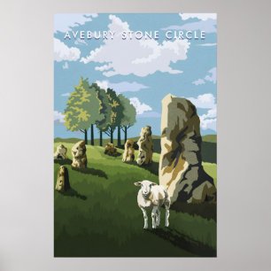 Póster Cartel de viaje del Círculo de Piedras de Avebury 
