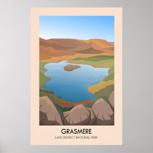 Póster Cartel de viaje del Distrito de los Lagos de Grasm