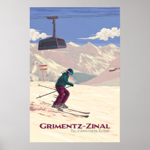 Póster Cartel de viaje del dominio esquiable Grimentz-Zin