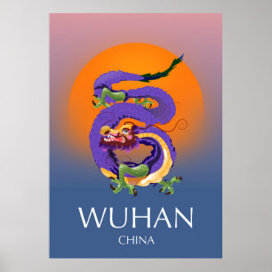Póster Cartel de viaje del dragón de Wuhan China