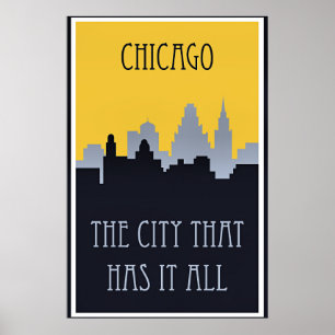 Póster Cartel de viaje del horizonte de Chicago,