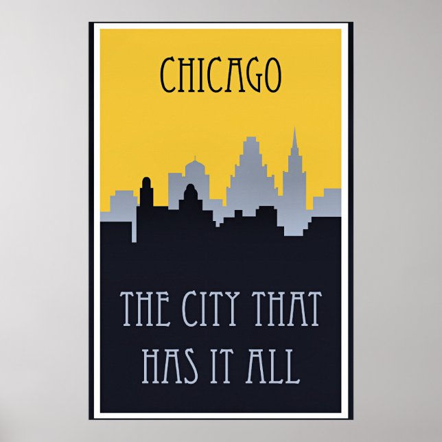 Póster Cartel de viaje del horizonte de Chicago, (Frente)