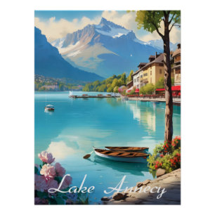 Póster Cartel de viaje del lago Annecy Francia Alpes
