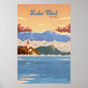 Póster Cartel de viaje del lago de Bled Eslovenia