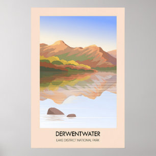 Póster Cartel de viaje del lago Derwentwater en el Distri