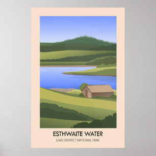 Póster Cartel de viaje del lago Esthwaite Water Lake Dist