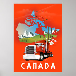 Póster Cartel de viaje del mapa de camiones de Canadá