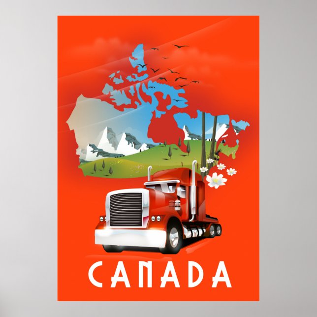 Póster Cartel de viaje del mapa de camiones de Canadá (Frente)