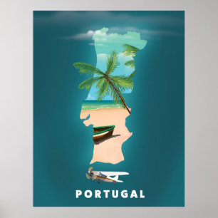 Póster Cartel de viaje del Mapa de Portugal.