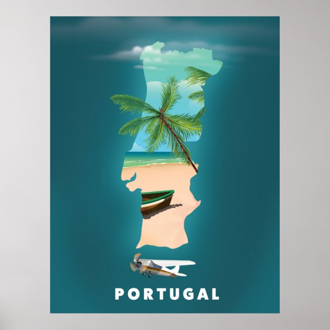 Póster Cartel de viaje del Mapa de Portugal. (Frente)