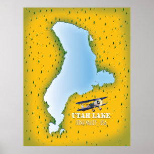 Póster cartel de viaje del mapa del lago utah, Valle de U
