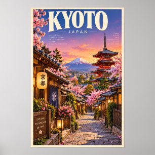Póster Cartel de viaje del pagoda de flor de cerezo de Ky