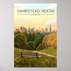 Póster Cartel de viaje del paisaje urbano de Hampstead He