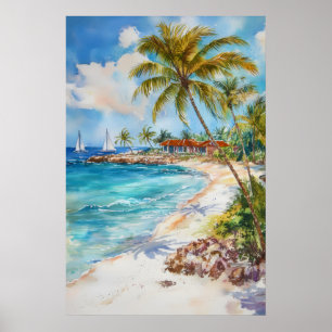 Póster Cartel de viaje del parque de esquí Aruba Watercol