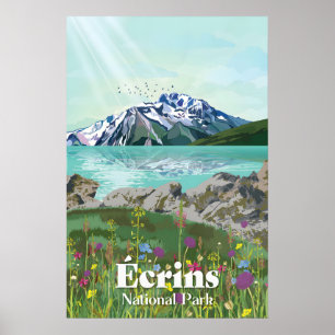 Póster Cartel de viaje del Parque Nacional de Ecrins Fran