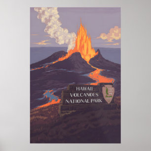 Póster Cartel de viaje del Parque Nacional de los Volcane