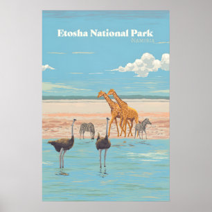 Póster Cartel de viaje del Parque Nacional Etosha Namibia