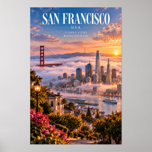 Póster Cartel de viaje del puente Golden Gate de San Fran