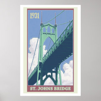 Póster Cartel de viaje del puente Vintage St. Johns