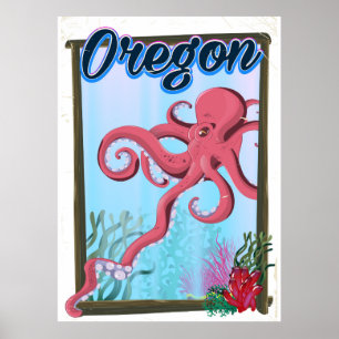 Póster Cartel de viaje del pulpo de Oregón.