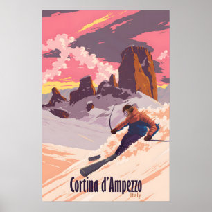 Póster Cartel de viaje del resort de esquí Cortina d'Ampe
