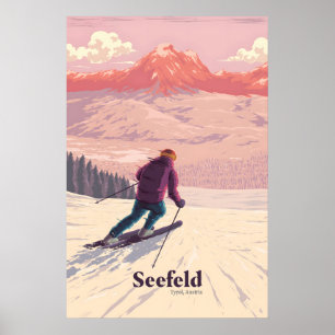 Póster Cartel de viaje del resort de esquí de Seefeld Aus