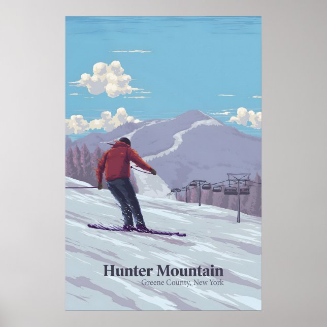 Póster Cartel de viaje del resort de esquí Hunter Mountai (Frente)