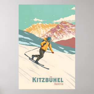 Póster Cartel de viaje del resort de esquí Kitzbuhel Aust