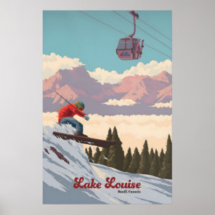 Póster Cartel de viaje del resort de esquí Lake Louise Ba