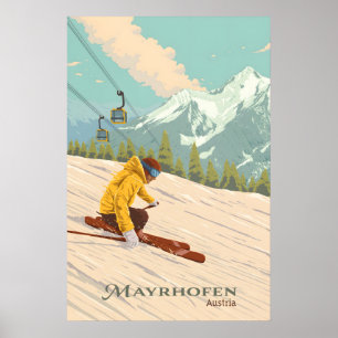 Póster Cartel de viaje del resort de esquí Mayrhofen Aust
