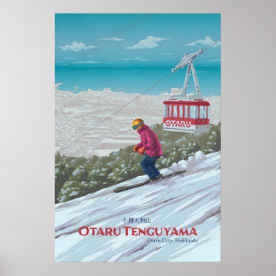 Póster Cartel de viaje del resort de esquí Otaru Tenguyam