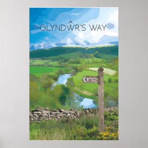 Póster Cartel de viaje del Sendero Nacional Glyndŵrs Way