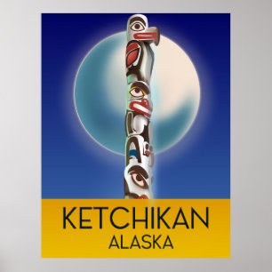 Póster cartel de viaje del tótem de Ketchikan Alaska