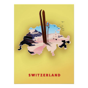 Póster cartel de viaje deportivo de esquí del mapa de Sui
